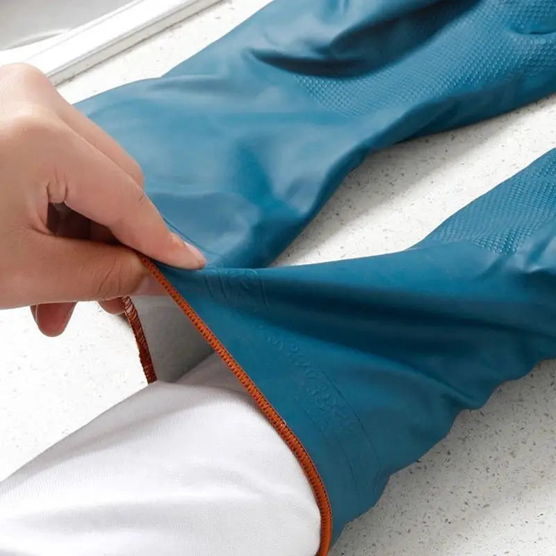 Simples Market waterproof fleece-lined cleaning gloves, blue with orange cuffs, long cuff design