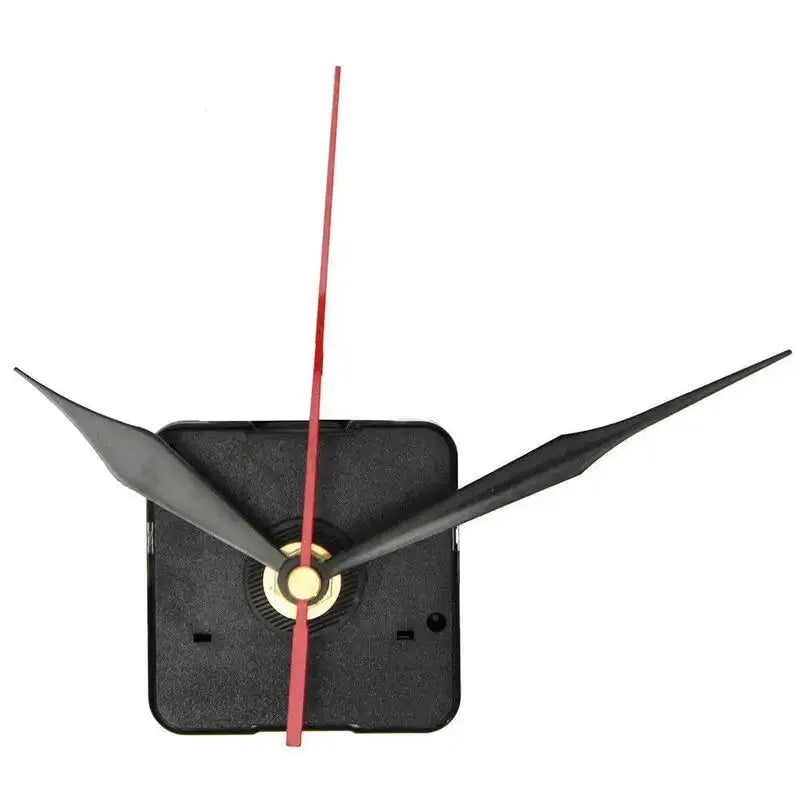 Clock mechanism quartz movement by Simples Market; black square housing with black hour/minute hands and red second hand for DIY clock repair