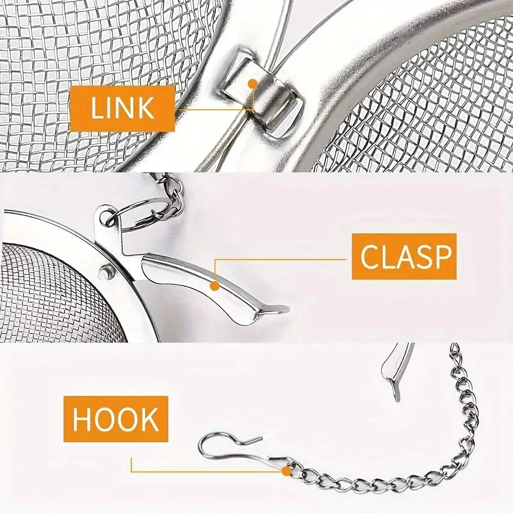 304 Stainless Steel Tea Infuser Filter Ball With Extension Chain Hook For Teas Soups And Broths
