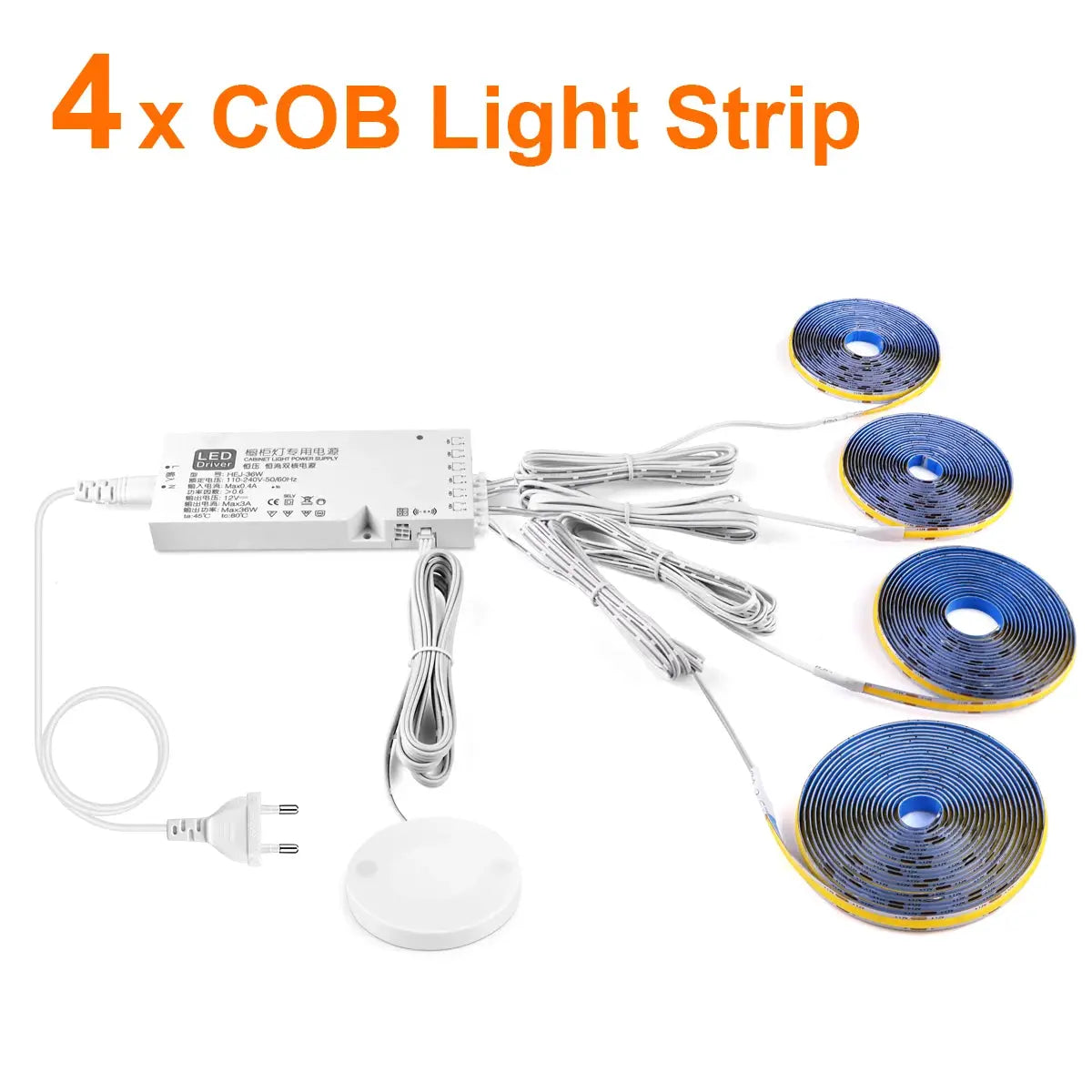 Simples Market 4x COB LED under-cabinet light strips kit with dimmable driver and power supply