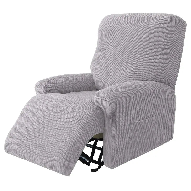 Simples Market recliner chair slipcover set in solid light gray stretch fabric, 4pc set
