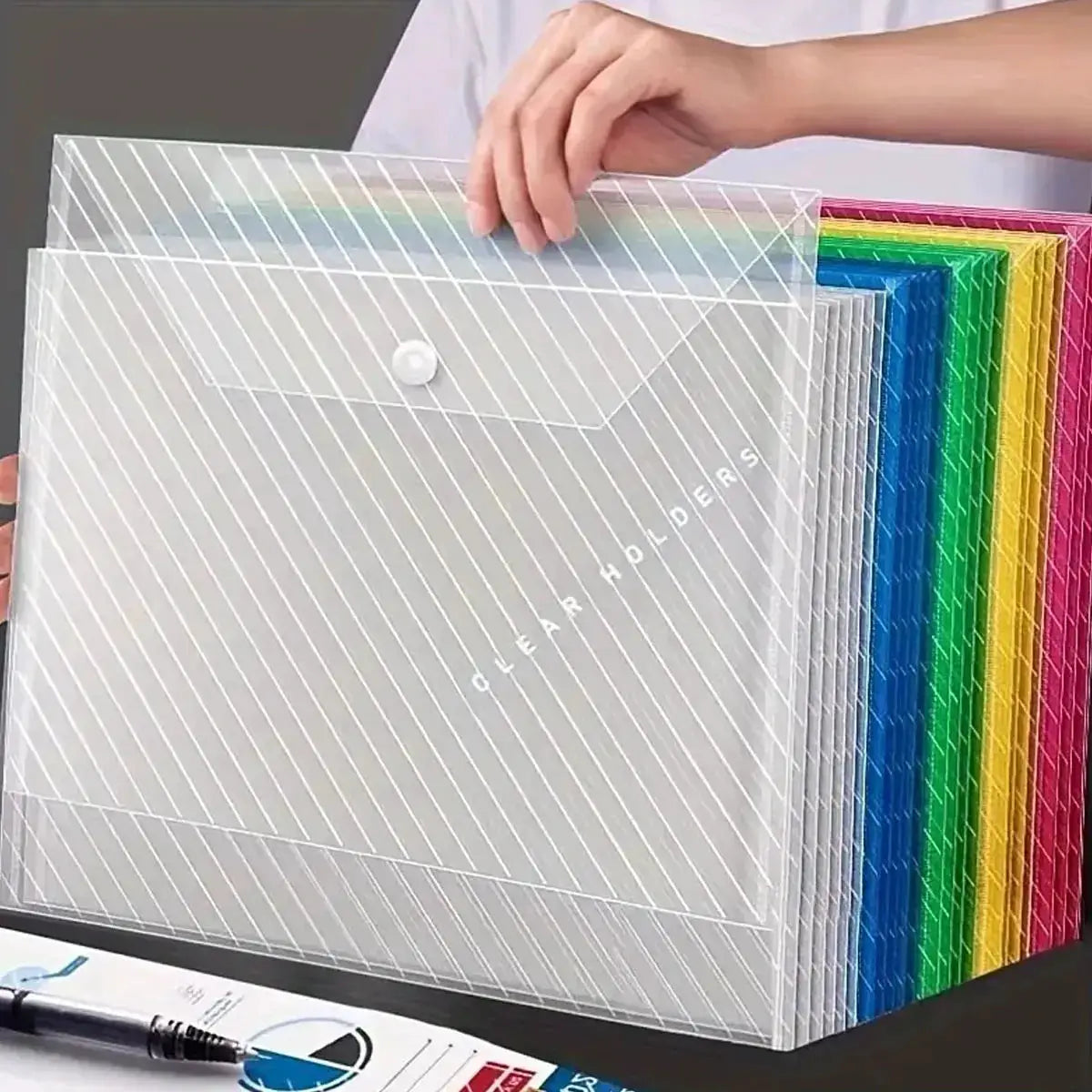 10 Pcs A4 Transparent File Bags For Documents And Stationery Storage Waterproof PP Plastic Folders