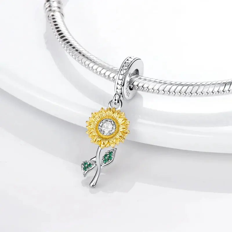 Silver Tone Sunflower And Four Leaf Clover Charm Pendant For Women Bracelet Jewelry Making