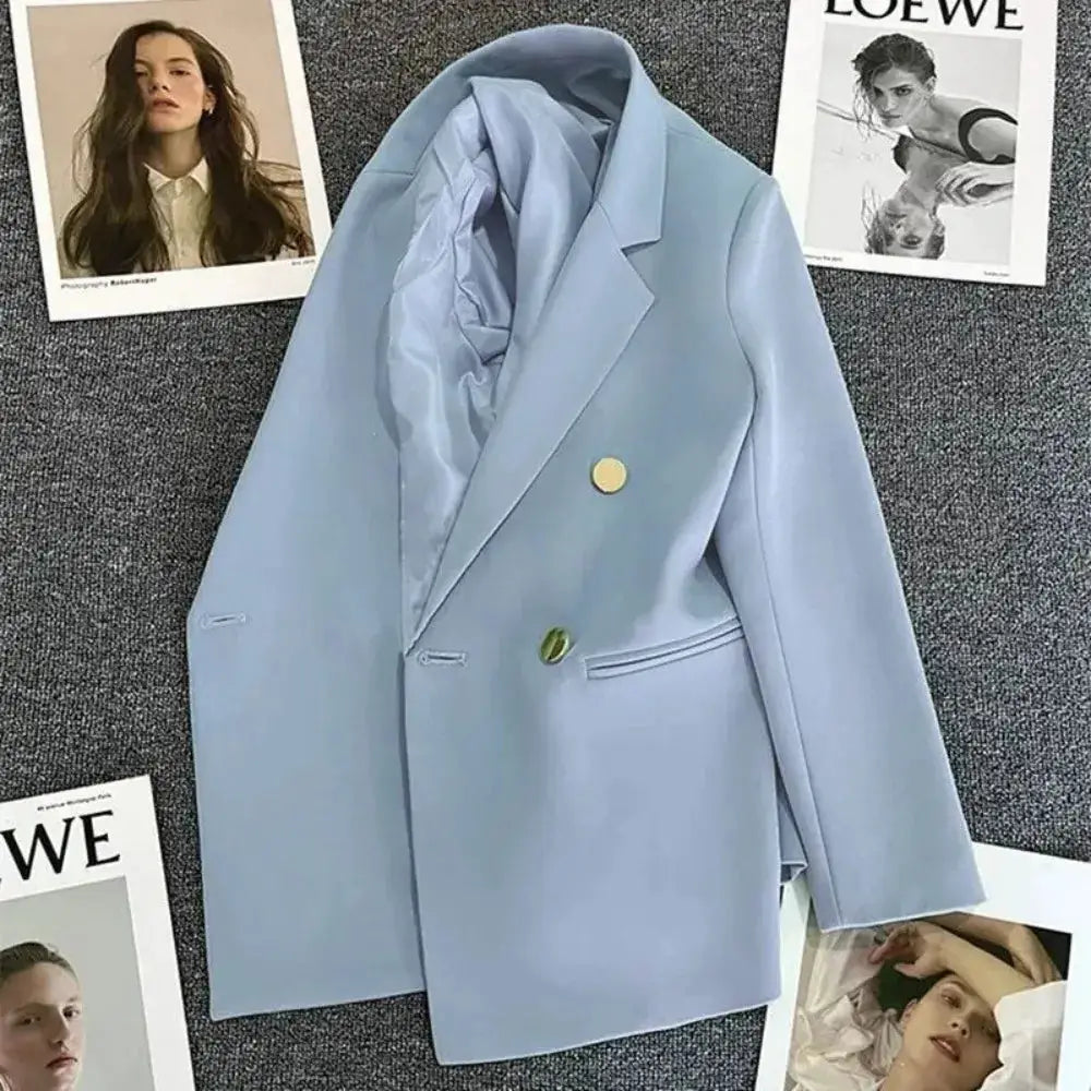 PrestigeLine Women Suit Blazer Elegant Coat For 2025 Spring And Autumn Korean Luxury Double Breasted Jacket Office Ready