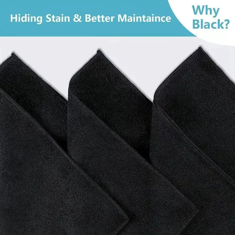 Black microfiber car cleaning towels set of four, thick double-layer, quick-drying for windows and mirrors