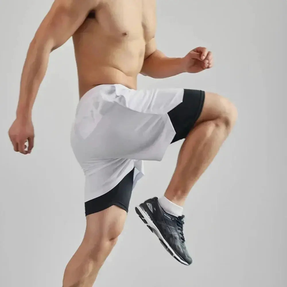 Mens Two In One Sports Shorts Breathable Quick Drying Double Layer For Summer Running And Training M3XL