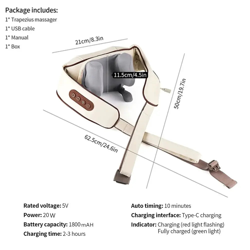 Foreverlily neck and shoulder massager, wireless beige kneading shawl with USB charging by Simples Market
