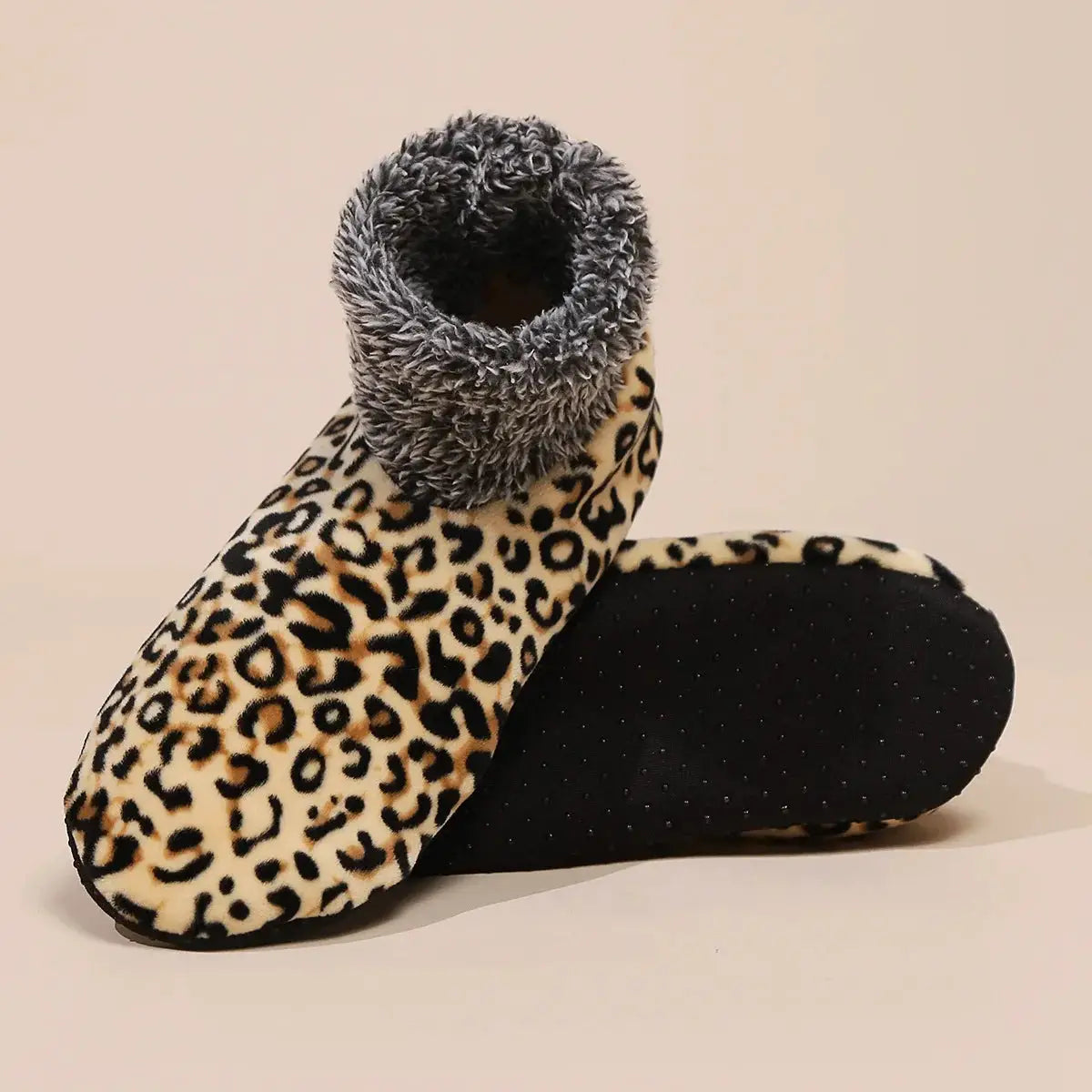 CozyNest Unisex Leopard Print Floor Socks With Non Slip Soles For Warm Home Comfort In Fall And Winter