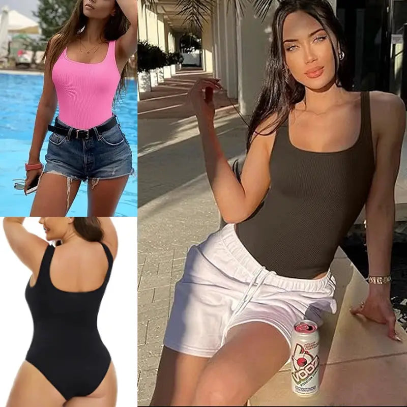 Guudia Ribbed Tummy Jumpsuit Daily Shaper Bodysuit With Light Control Open Crotch Wire Free Shapewear