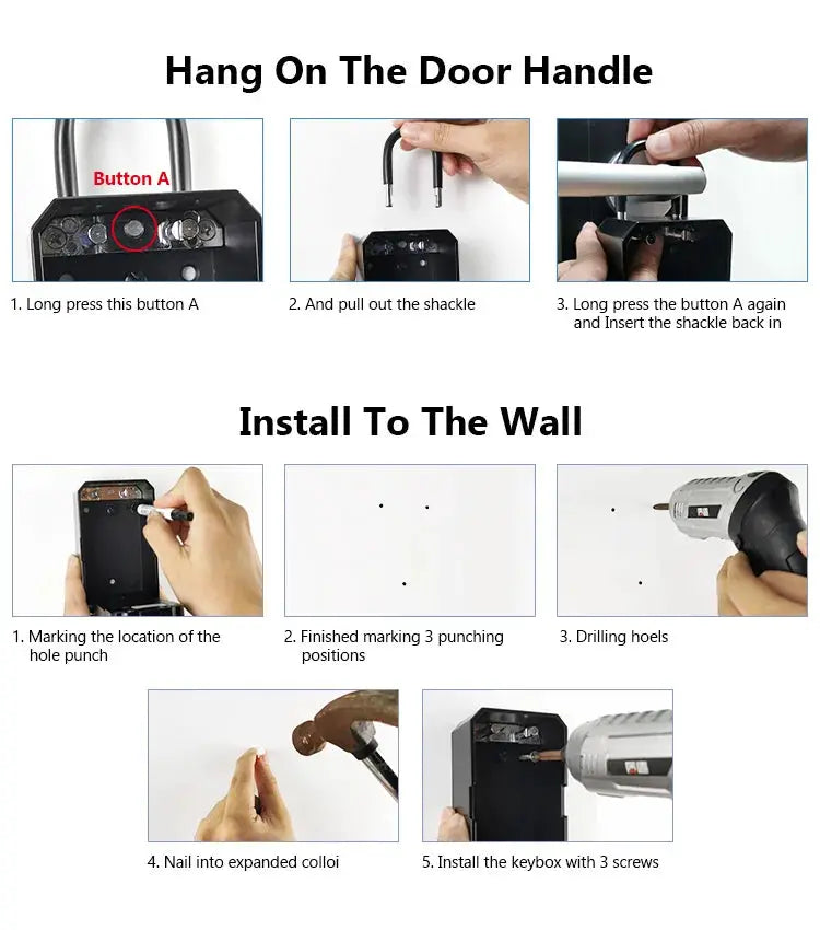 Simples Market TTlock Wifi Security Box, black smart fingerprint lock box for door-handle hanging and wall mounting