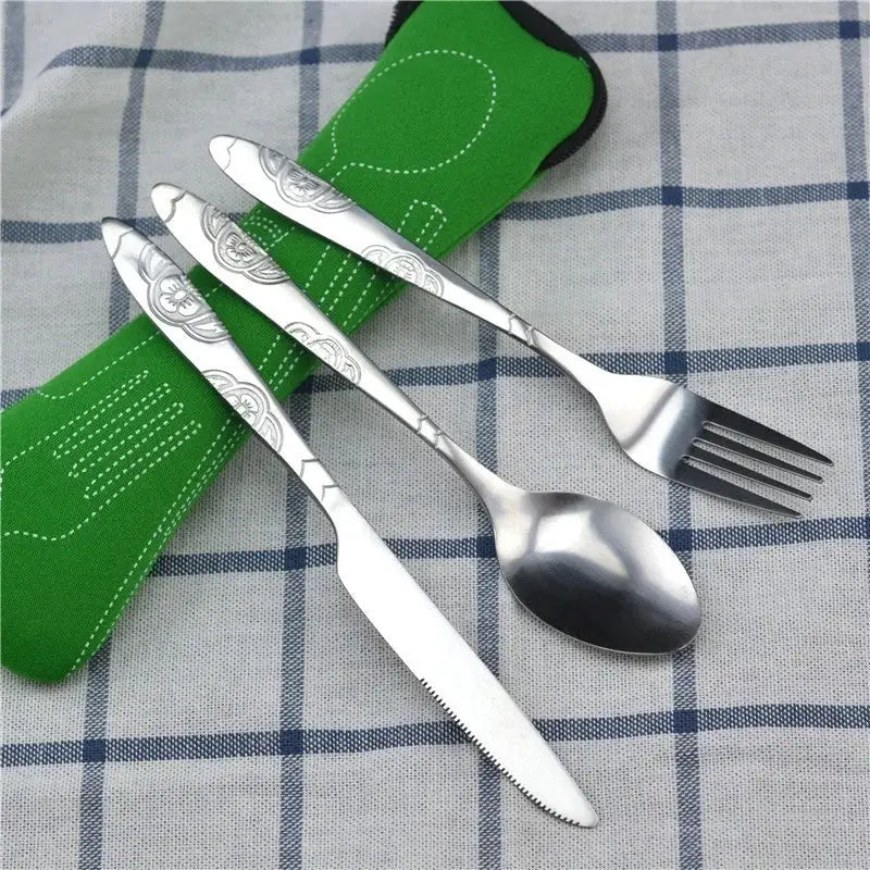 Picnic Set Tableware Washable With Zipper Travel Cutlery Kit Case Portable Pouch Stainless Steel Utensils For Dinner