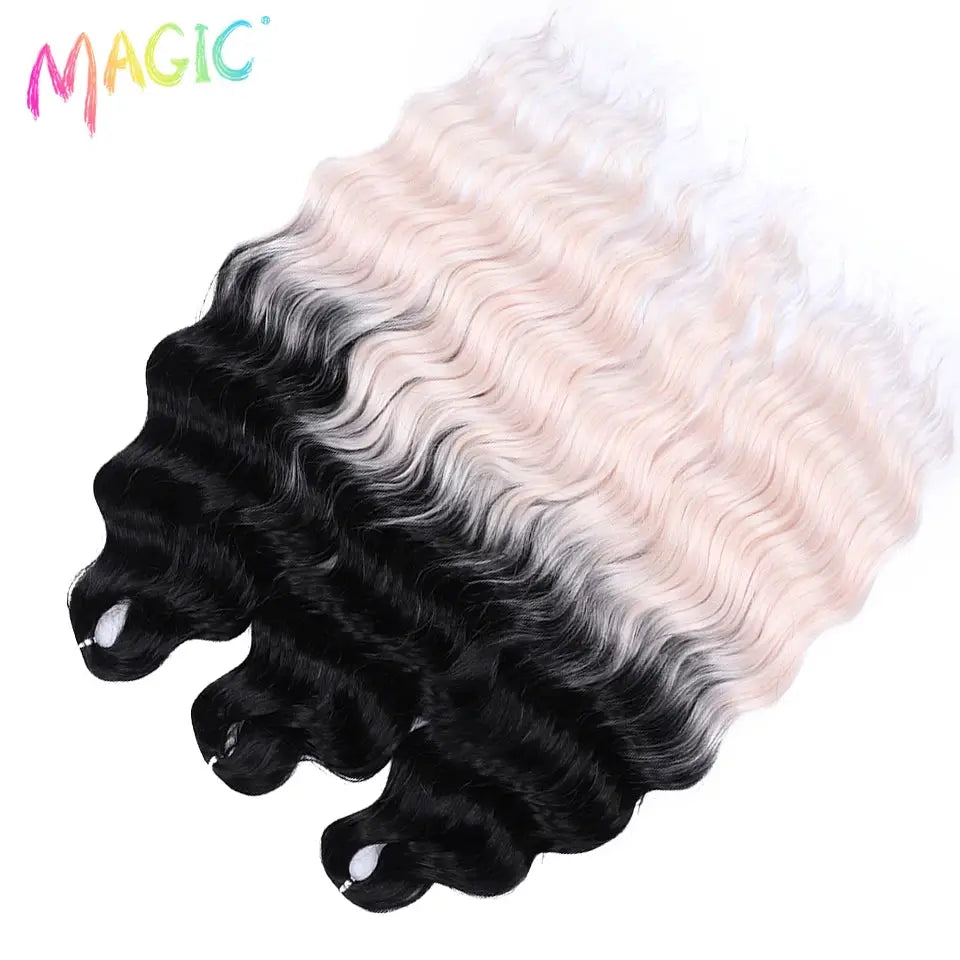 Magic Anna synthetic hair extensions, 24in water-wave braiding, black to blonde ombre