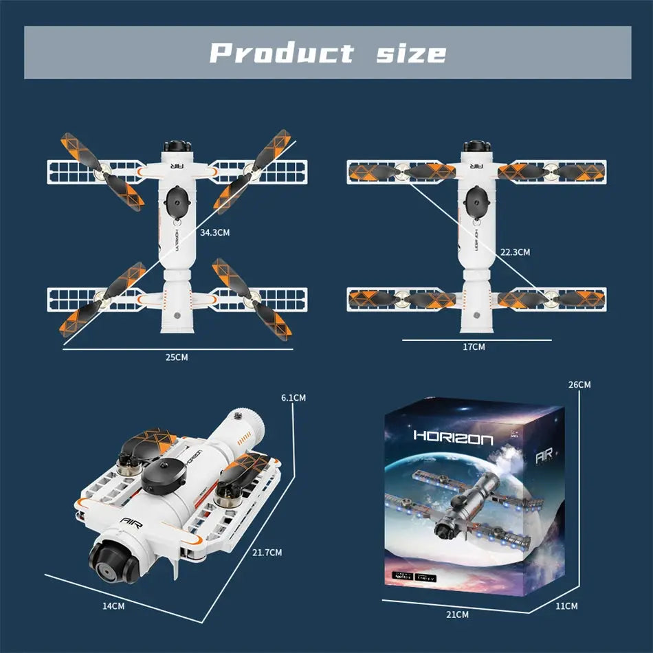 Simples Market AE22 drone, white body with orange propellers, infrared obstacle avoidance and optical flow tech.