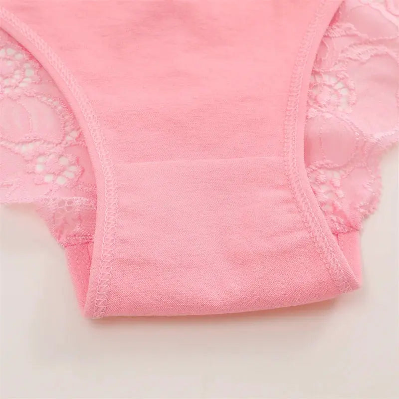 Simples Market 3pc pink lace panties set, low-rise briefs with floral lace sides