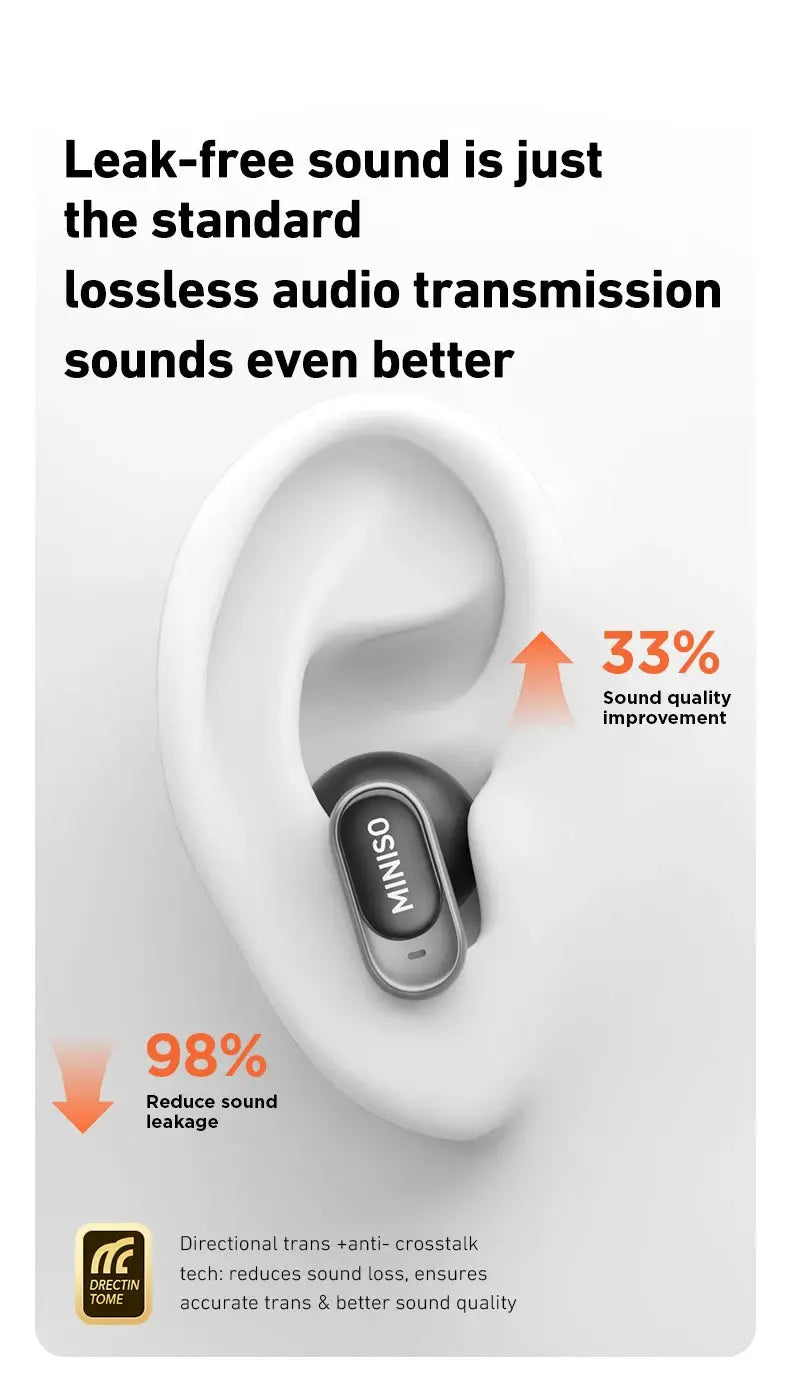 MINISO MS105 wireless in-ear earbuds, black/gray silicone design with IPX5 waterproof rating