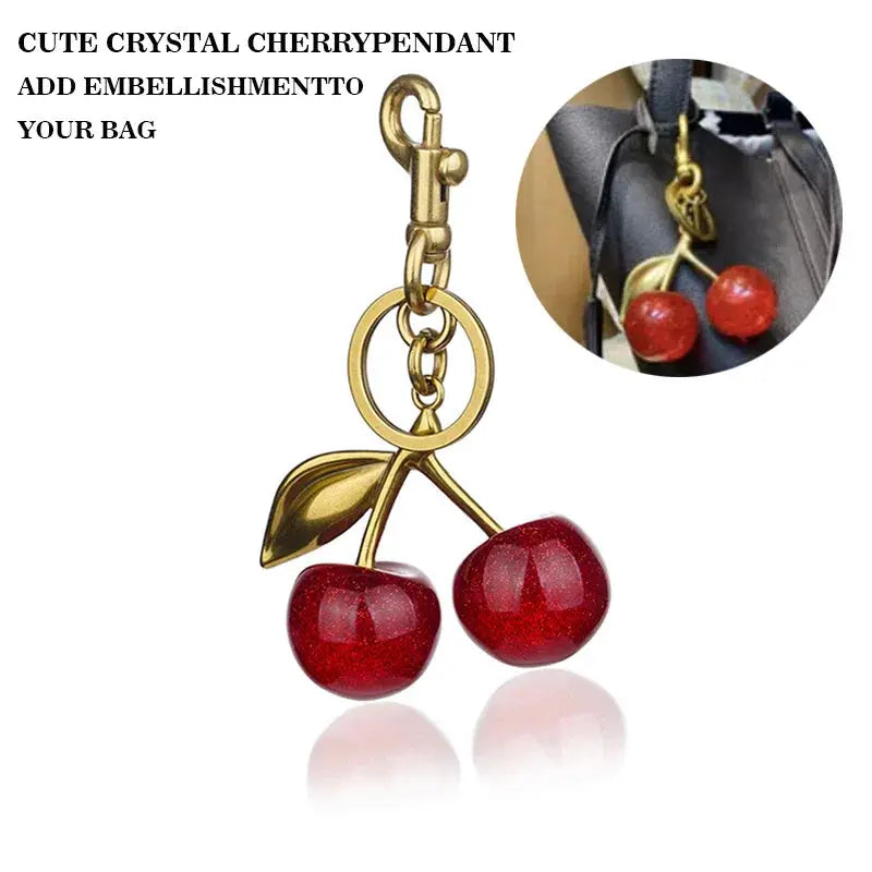 Crystal Cherry Charm Bag Pendant Keychain Lightweight High Grade Metal Accessory For Women