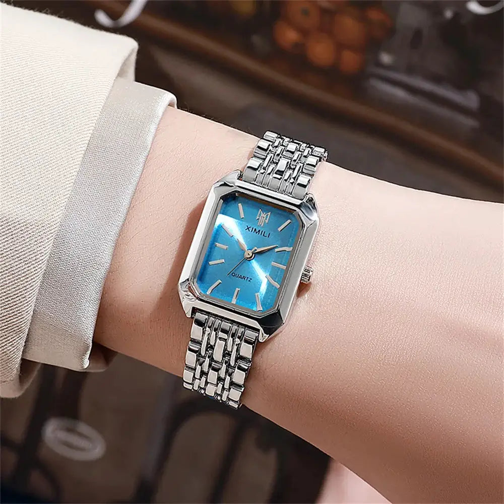 AuroraTime LuxeSquare Ladies Quartz Watch Gold Plated Stainless Steel Case Elegant Square Dial