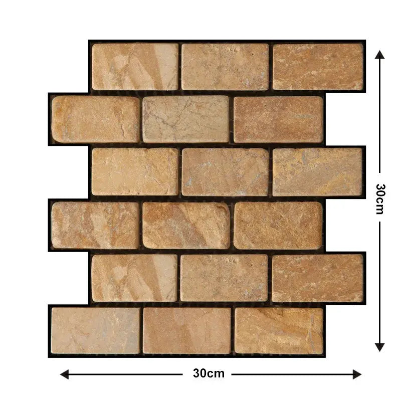 Self-adhesive 3D brick wall panels in beige stone texture, waterproof bathroom decor 30x30 cm