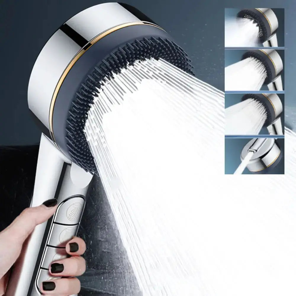 Handheld shower head with chrome finish, 4-mode spray