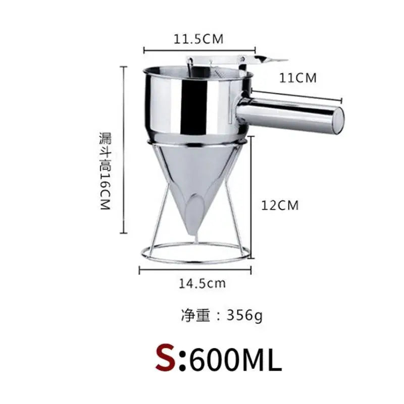 600 And 1200ML Stainless Steel Batter Dispenser Funnel With Holder For Cupcakes And Pancakes