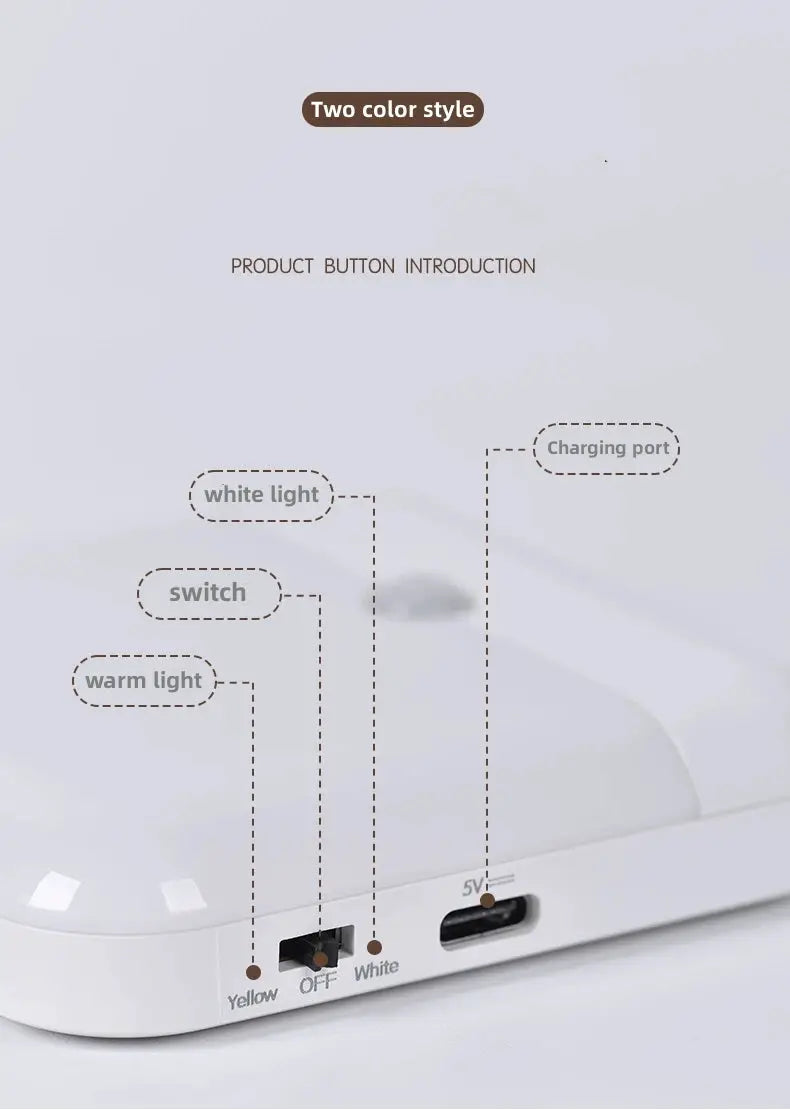 Motion sensor LED light USB charging square lamp; white and warm light modes, 5V USB port