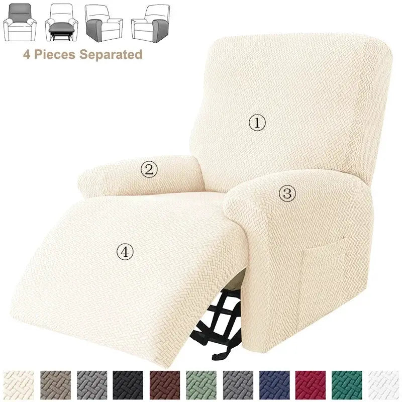 Simples Market jacquard stretch recliner sofa cover set, 4-piece beige armchair slipcovers