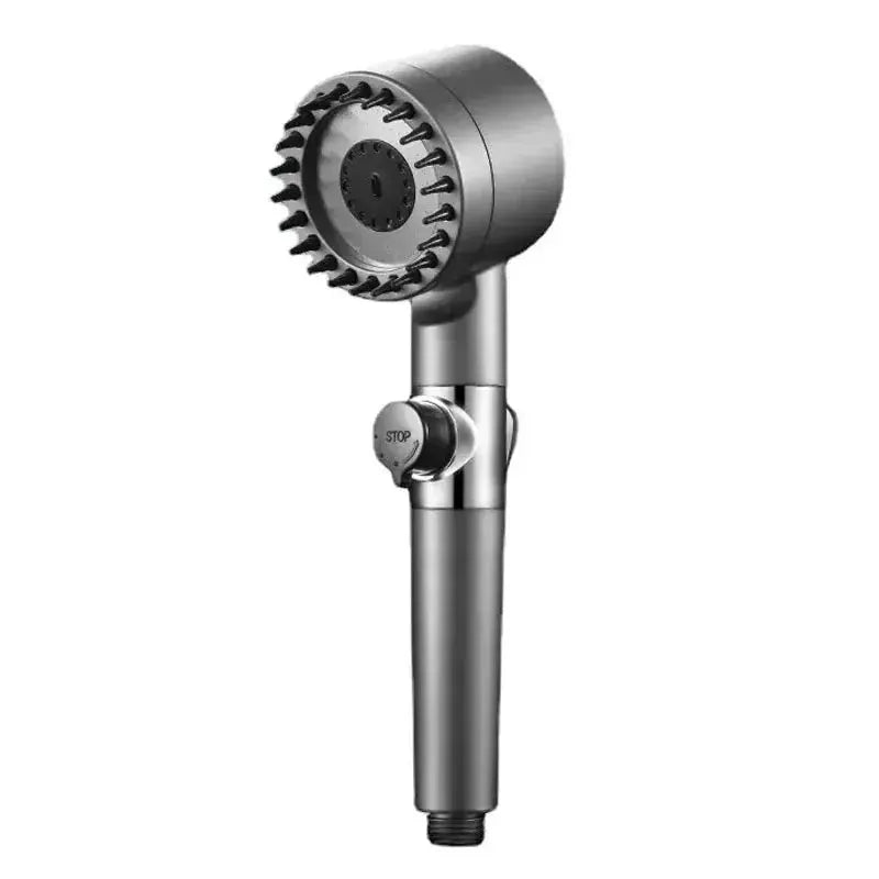 3-Mode adjustable chrome handheld shower head with massage brush by Simples Market.