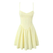 Yenkye Sexy Elegant Fishbone Waist Mini Dress Yellow Lace Up Back