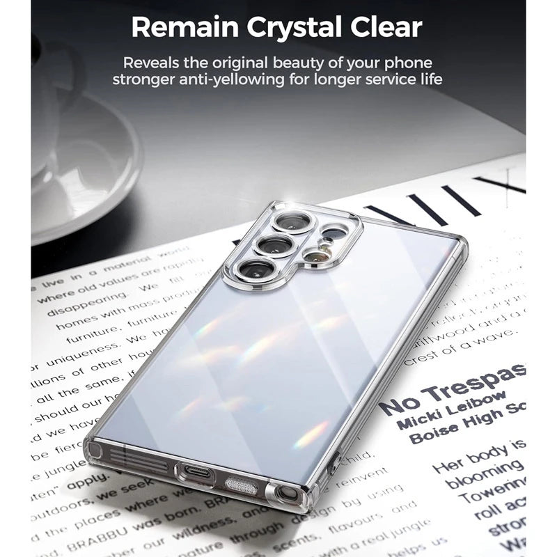 Clear Samsung Galaxy case for S21–S26 Ultra/Plus, transparent back, Simples Market