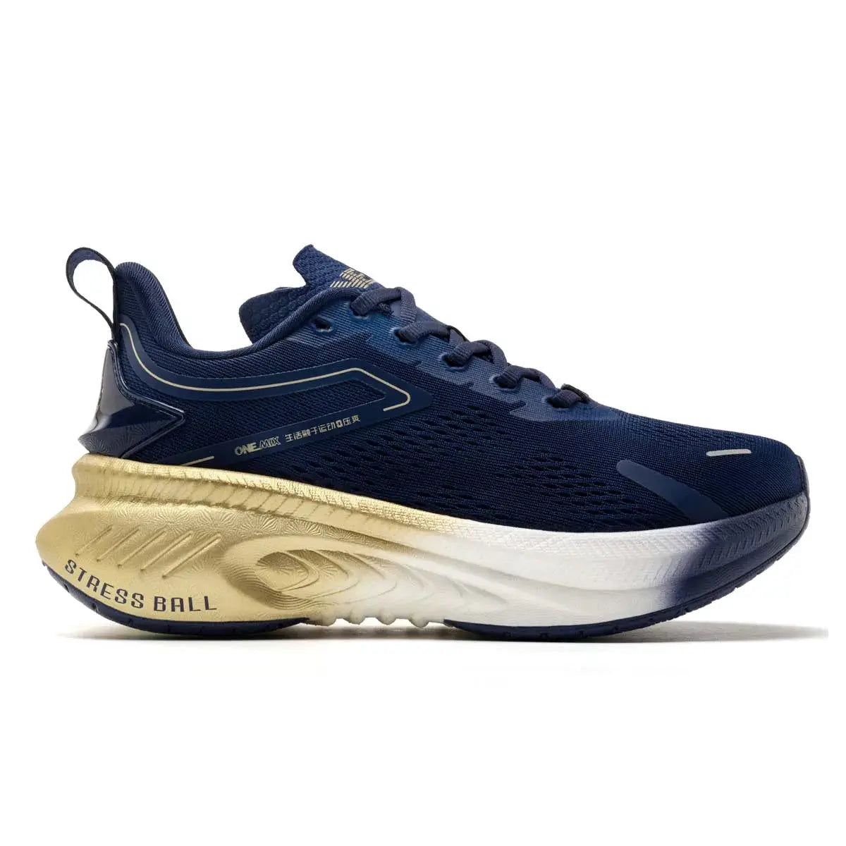ONEMIX breathable mesh running shoes navy blue with gold midsole for men and women