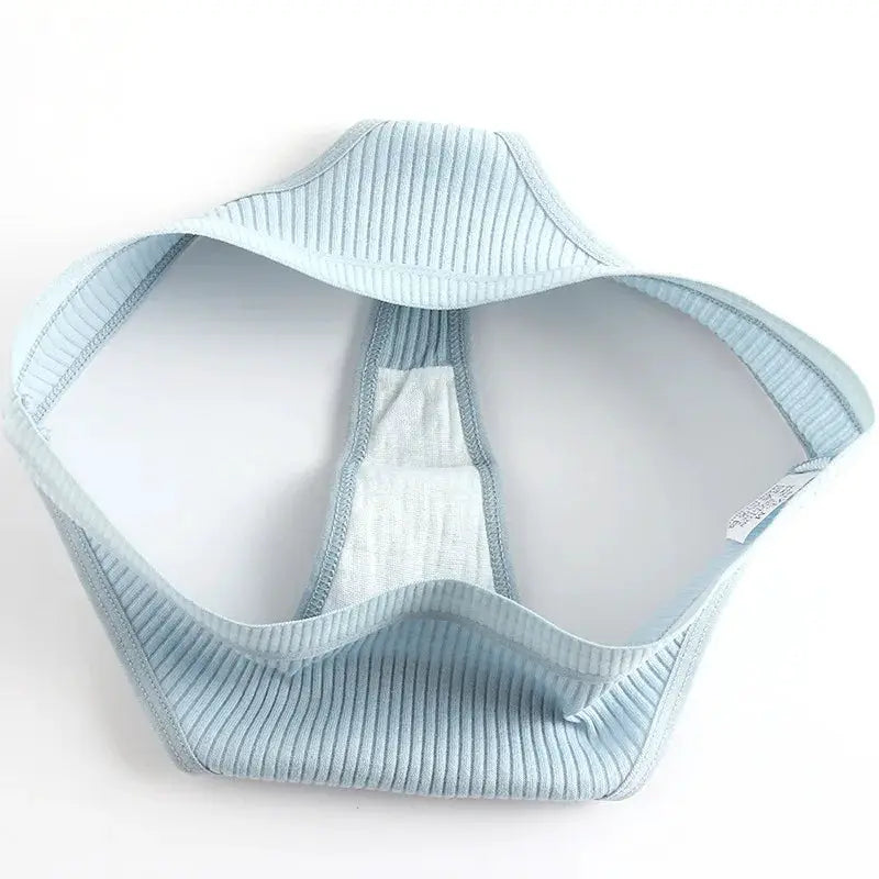 Women's light blue cotton panties, ribbed fabric, low-waist seamless briefs