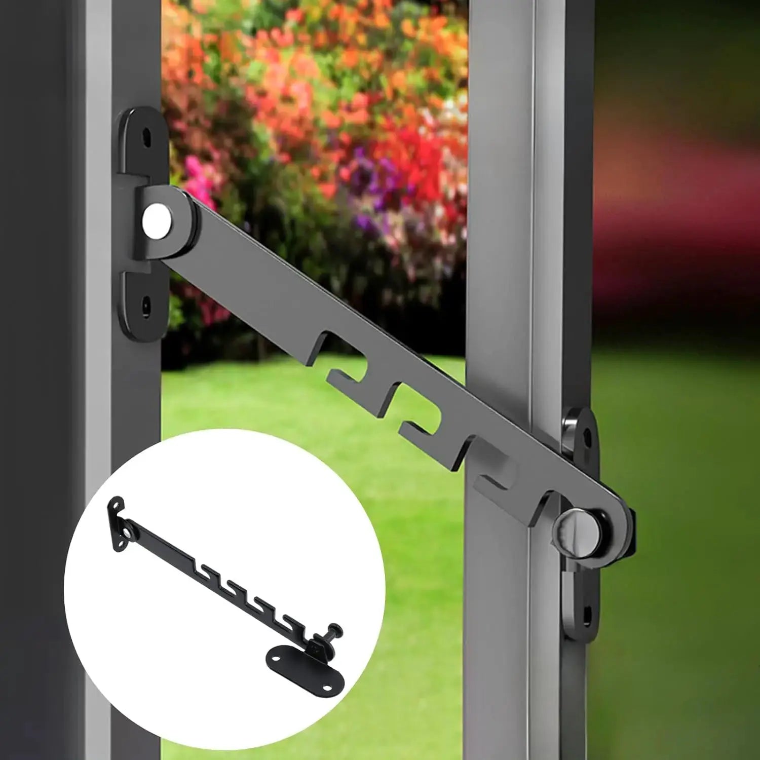Window safety lock with adjustable metal support bar, gray finish Simples Market