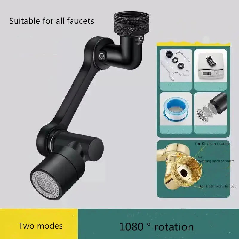 Faucet sprayer head, universal, heavy-metal black finish, 1080 degree rotation, Simples Market