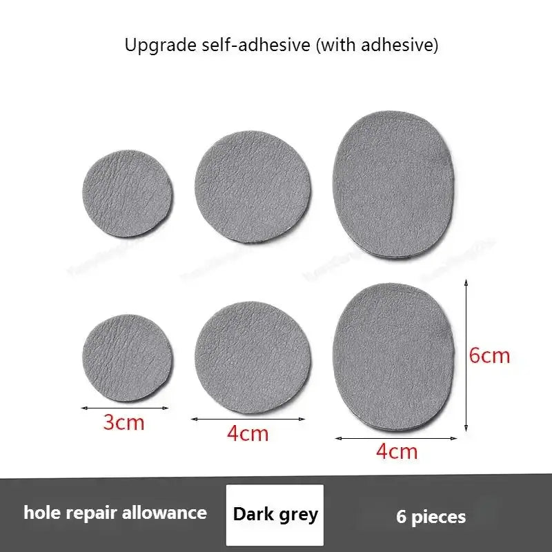 Self-adhesive shoe repair patches set, dark grey, 6 pieces in assorted circular sizes for sneakers, Simples Market