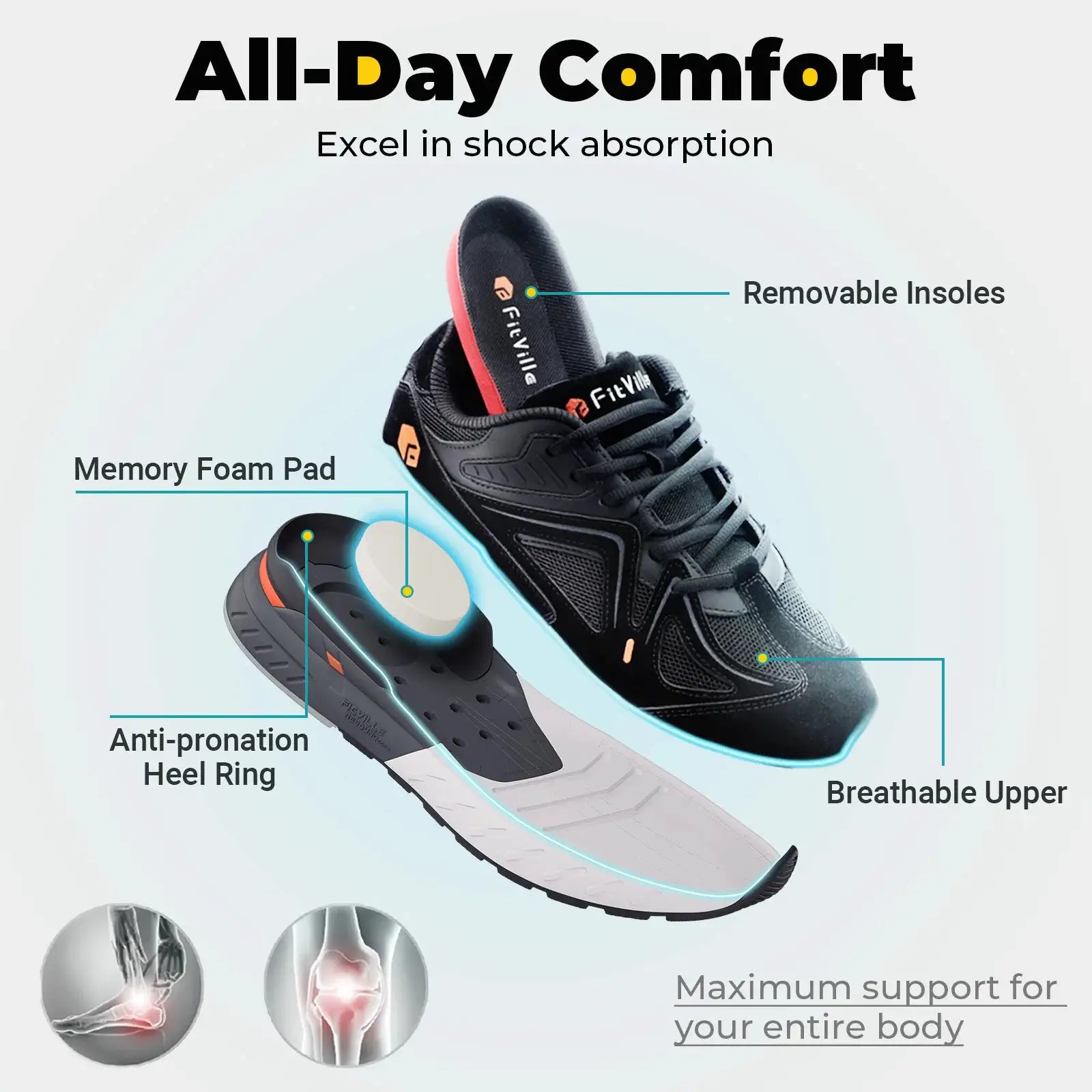 Fittington men's extra-wide walking shoes with breathable upper and removable insoles, Simples Market