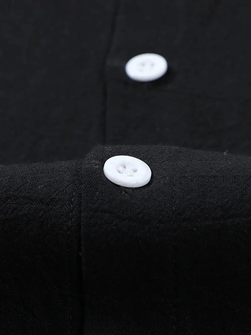 Men's black sleeveless cotton-linen shirt by Simples Market with white buttons