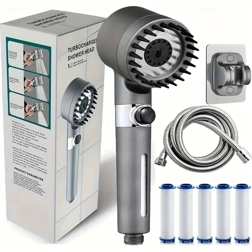 3-spray filtered rain shower head kit by Simples Market with 15 filters ABS polished chrome wall-mount sprayer and hose