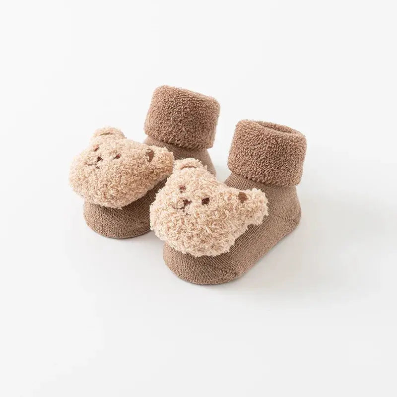 Cartoon Bear Baby Socks For Boys And Girls Winter Warm Cotton Anti Slip Thick Solid Newborn And Toddler Socks