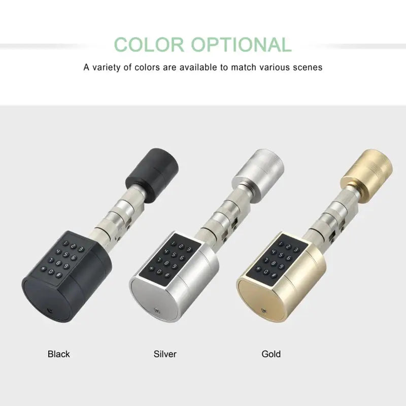 Tuya APP fingerprint cylinder smart door lock with keypad, three color variants: Black, Silver, Gold by Simples Market