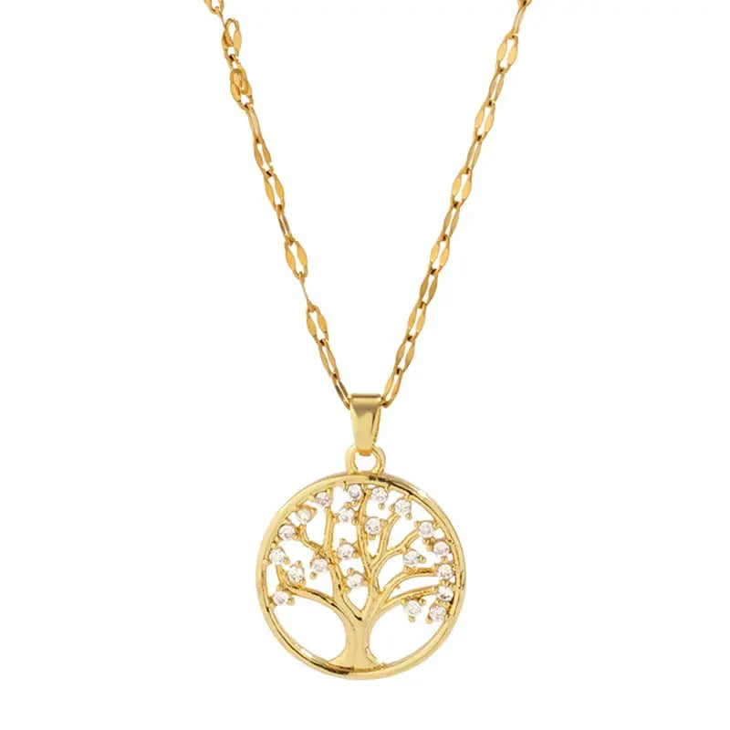 Tree of Life rhinestone pendant necklace, gold-tone chain, Simples Market