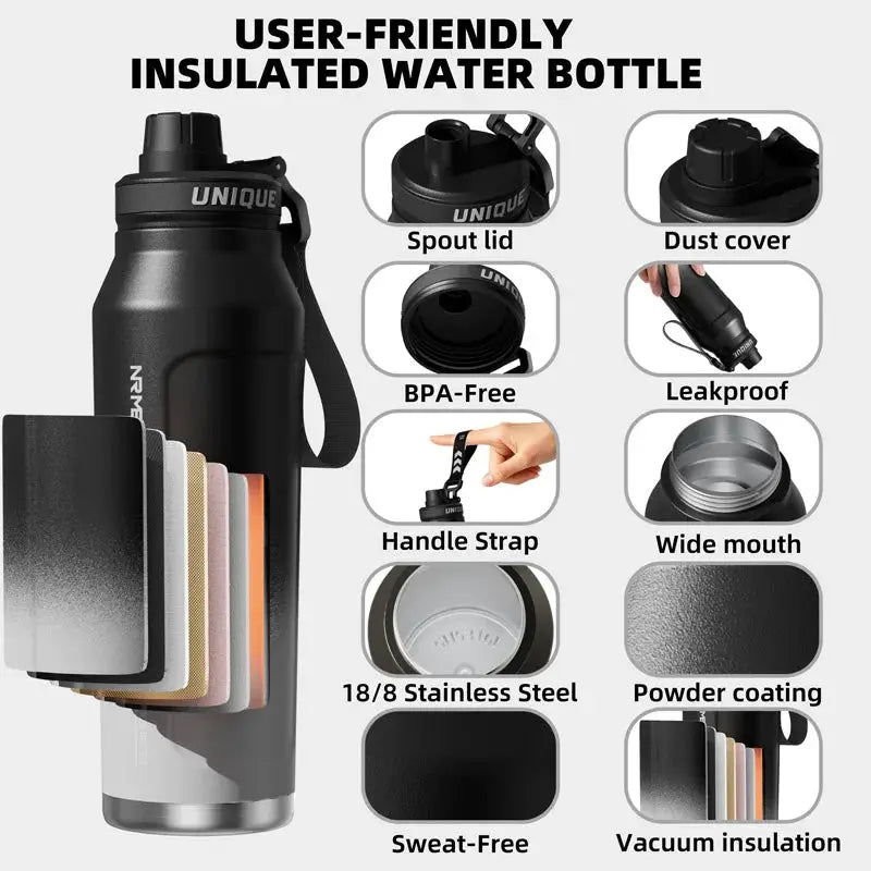 1L Insulated Stainless Steel Water Bottle Vacuum Flask With Handle