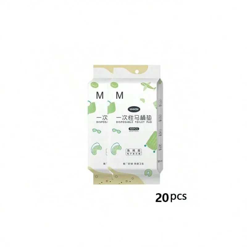 Disposable toilet seat pads by Simples Market, 20pcs, white package with green graphics.