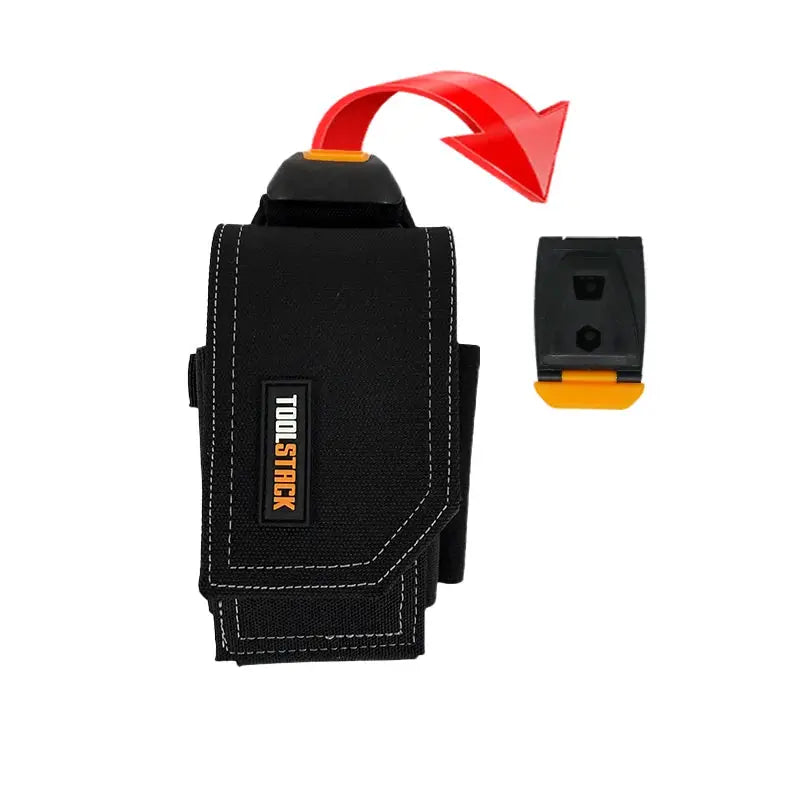 TOOLSTACK waist tool bag by Simples Market; black nylon pouch with orange logo and belt clip