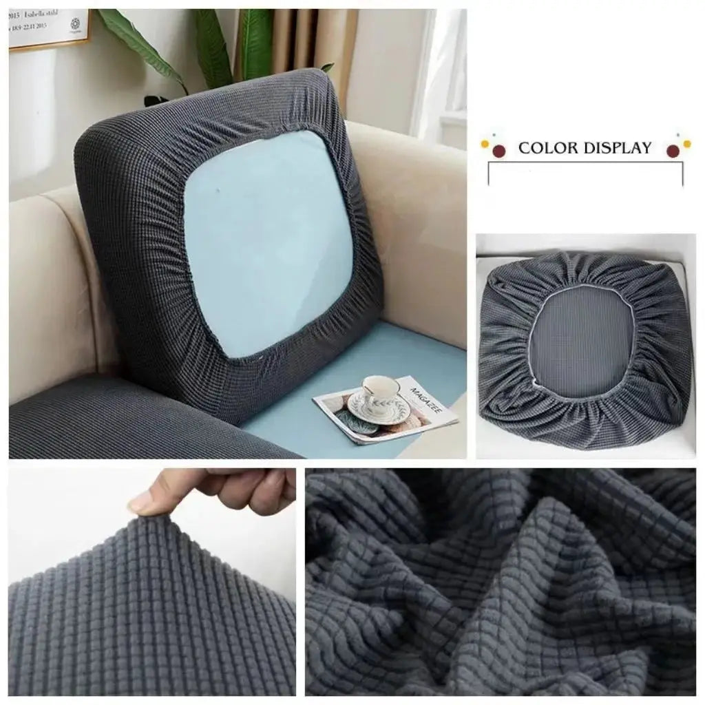 Simples Market thick elastic sofa cover in charcoal gray; ribbed fabric with elastic edges, removable couch slipcover