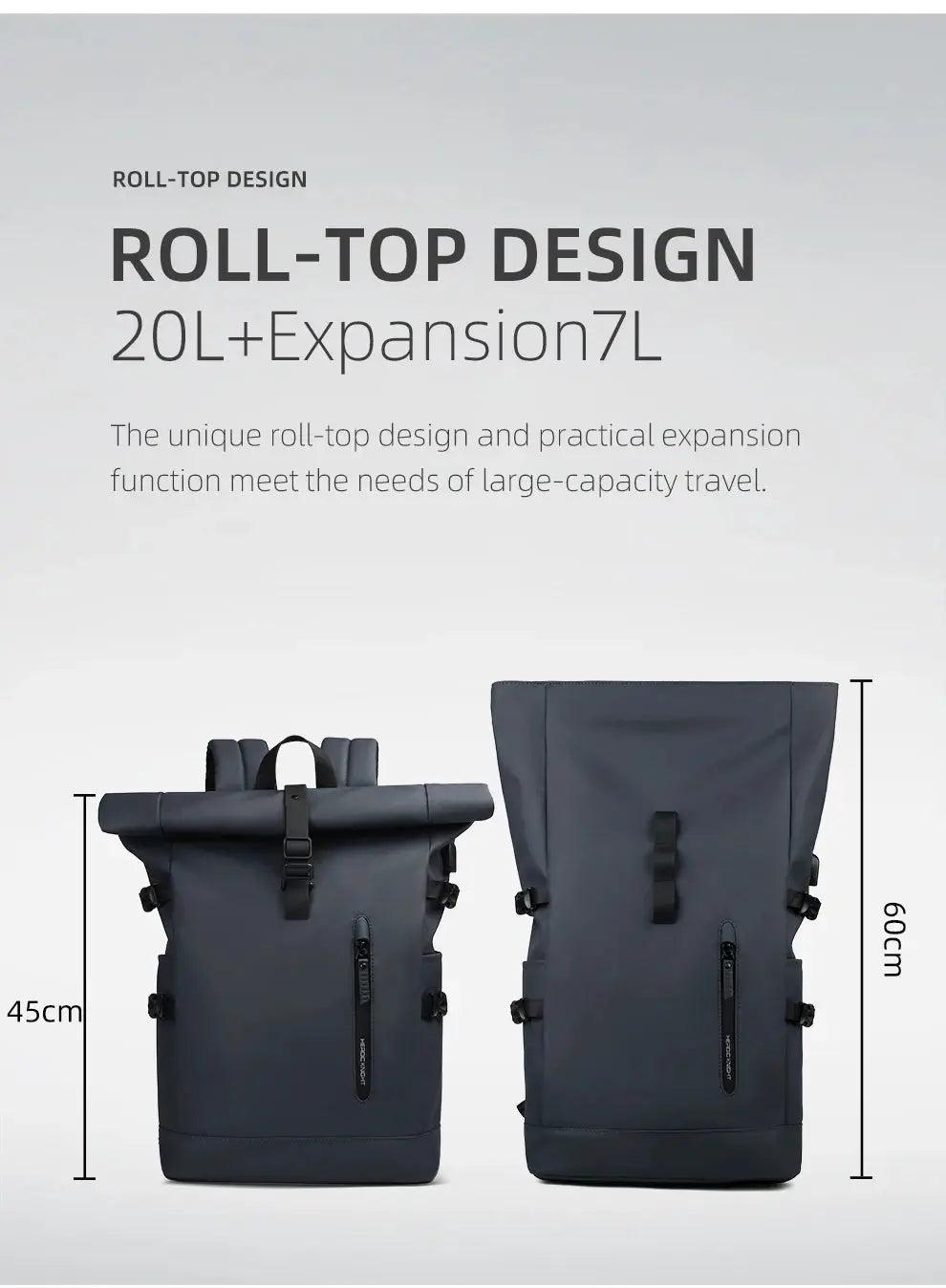 Laptop backpack Simples Market HK large 15.6in, navy roll-top anti-theft travel backpacks, 2-pack