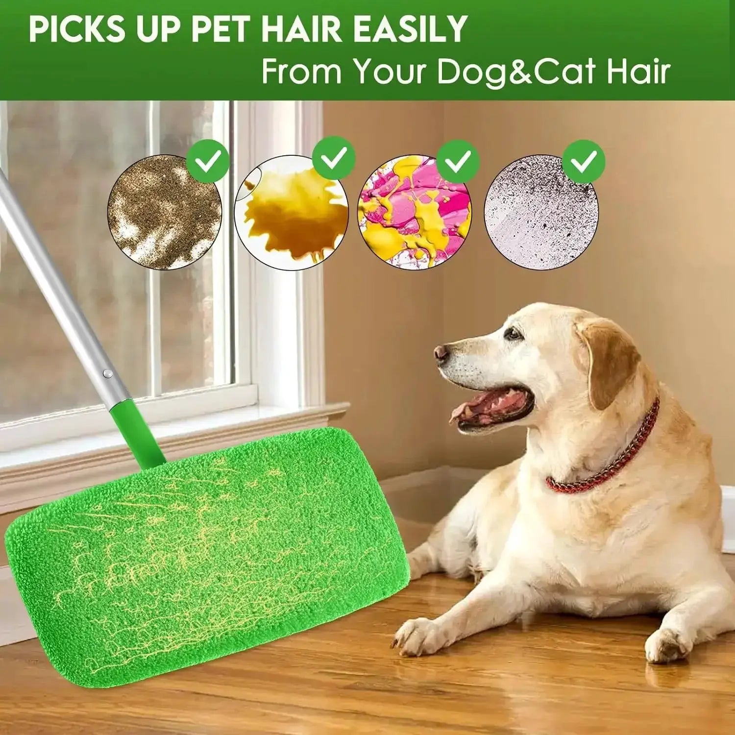 Simples Market green microfiber mop pads for sweeper head; reusable wet/dry cleaning cloths