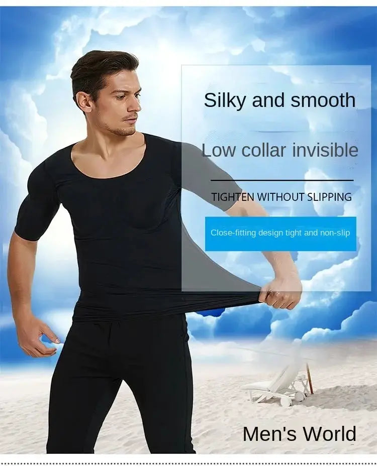 Simples Market men's body shaper undershirt with invisible ABS pads, black