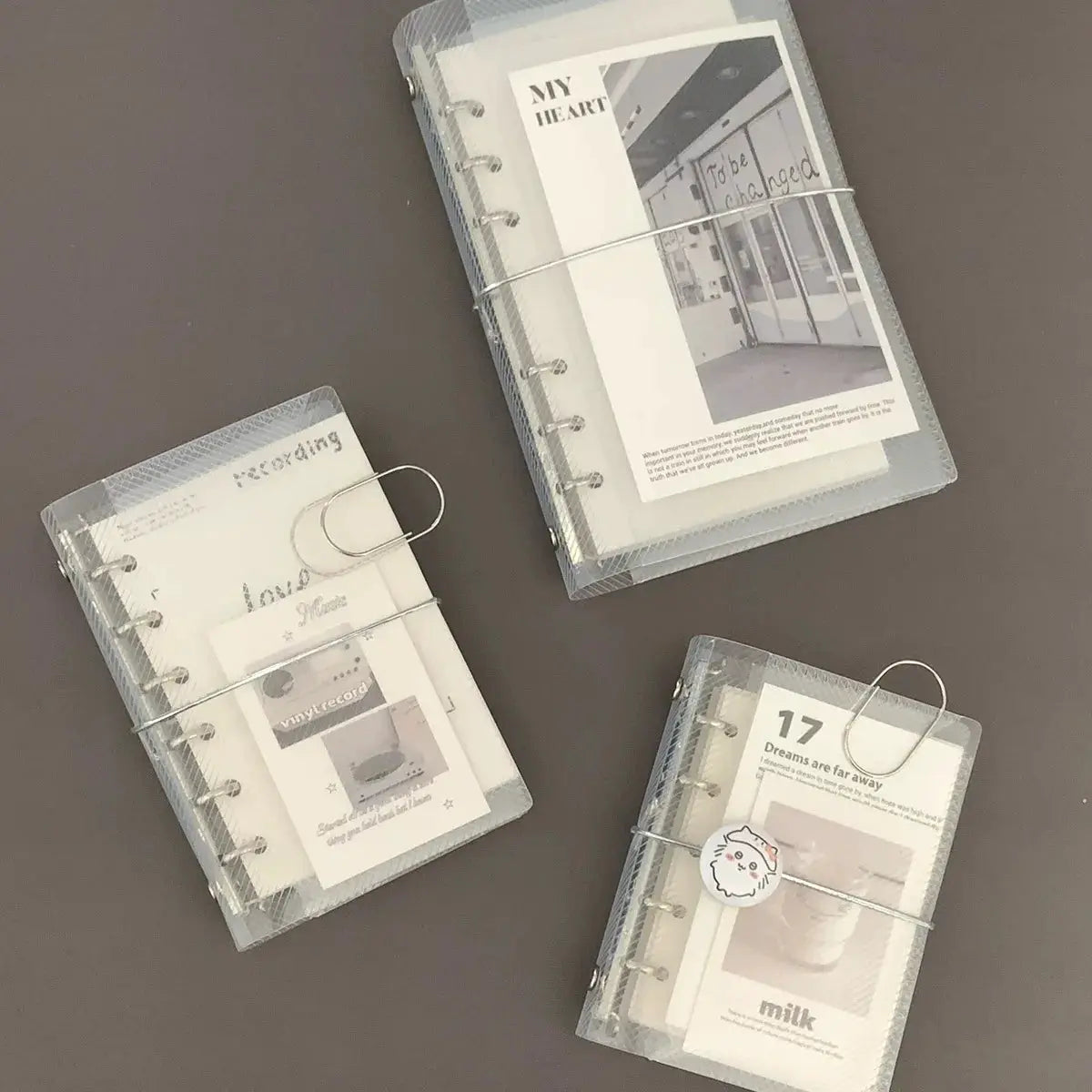 M5/A7/A6 diagonal PP three-fold notebook covers, clear plastic, mini portable, set of 3