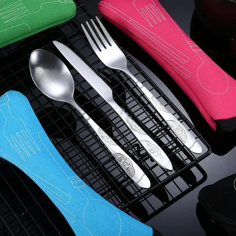 Picnic Set Tableware Washable With Zipper Travel Cutlery Kit Case Portable Pouch Stainless Steel Utensils For Dinner