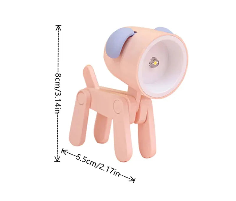 Mini LED night light in pink dog/deer shape with blue ears, folding desk lamp by Simples Market
